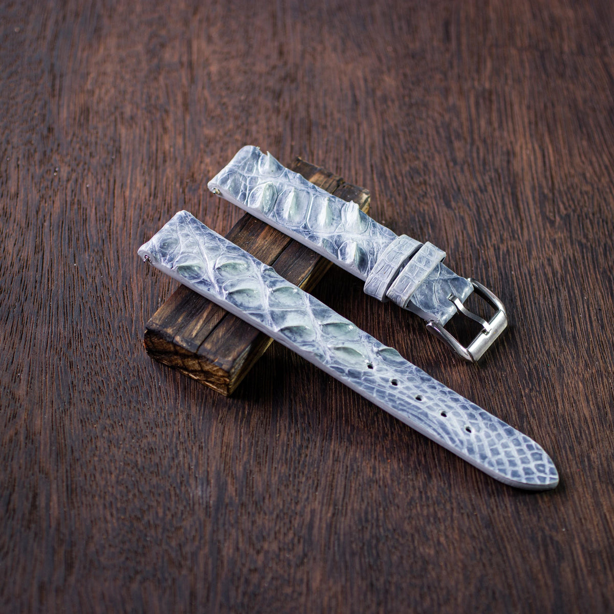 patina blue grey alligator leather watch strap