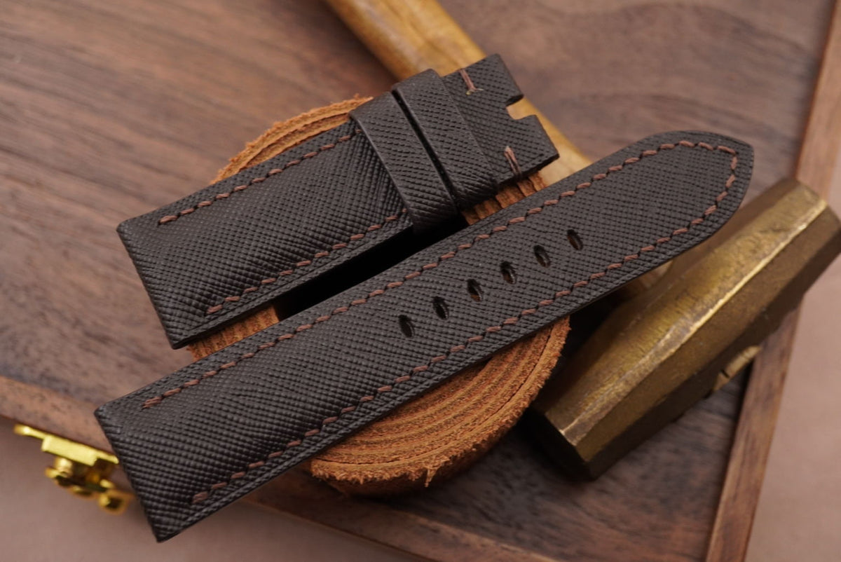 dark brown saffiano leather watch strap