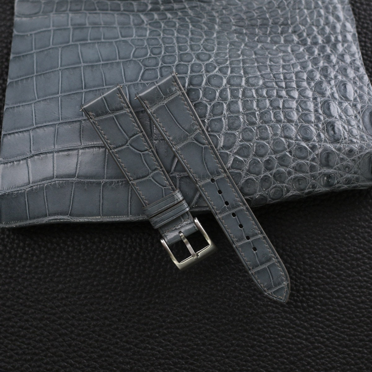 stone grey alligator leather watch strap