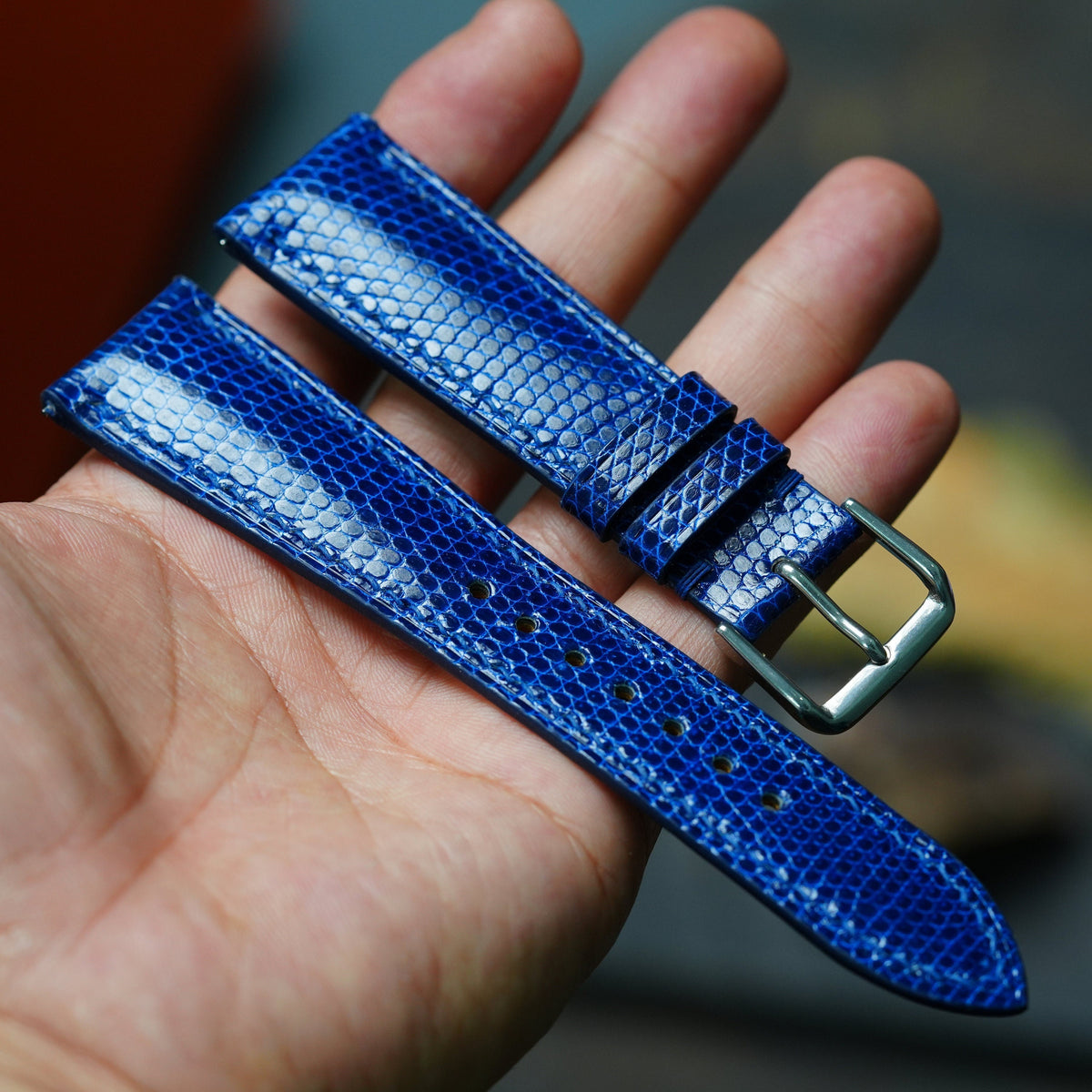 dark blue lizard leather watch strap