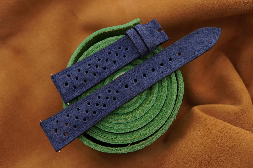 navy blue suede leather watch strap