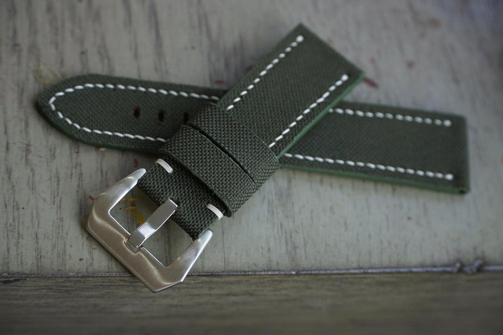 olive green sailcloth rubber leather watch strap