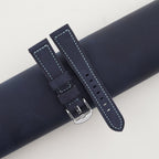 blue crazy horse leather watch strap