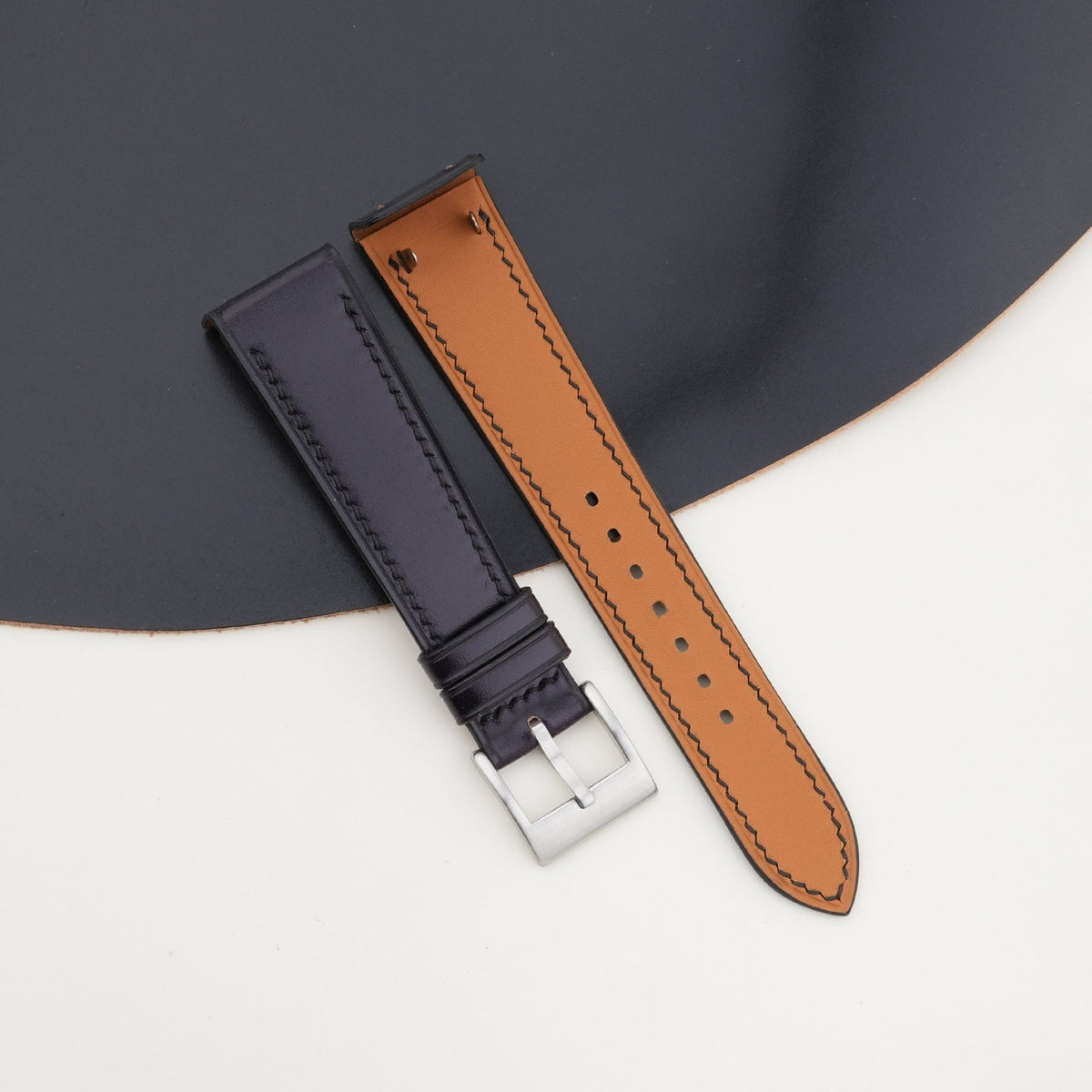 black shell cordovan leather watch strap