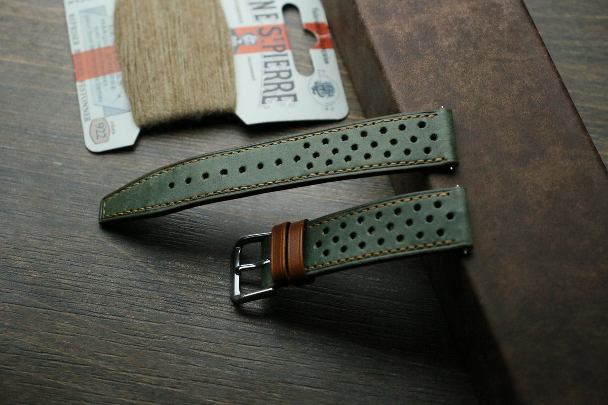 green maya leather watch strap