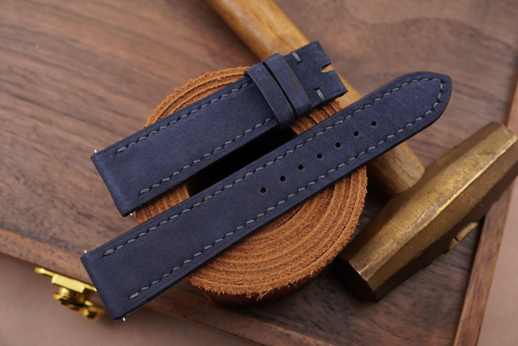 dark navy blue nubuck leather watch strap