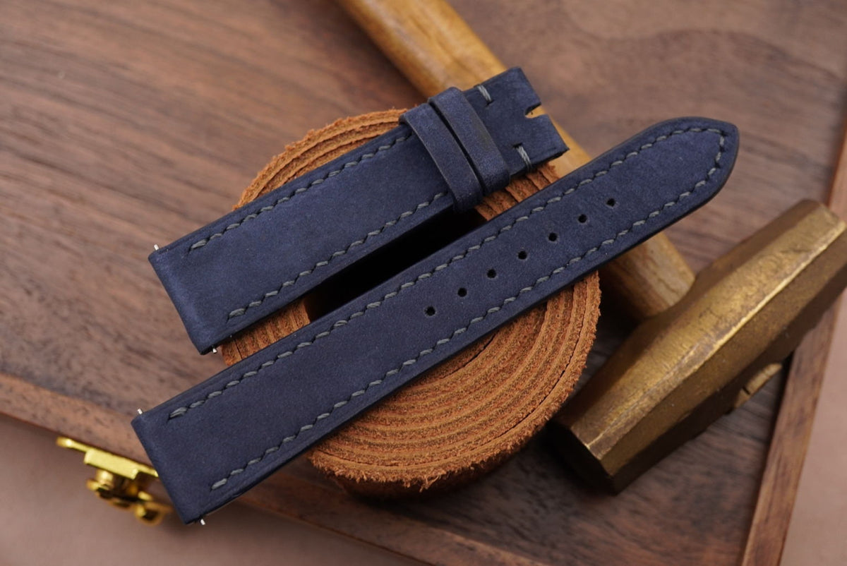 dark navy blue nubuck leather watch strap
