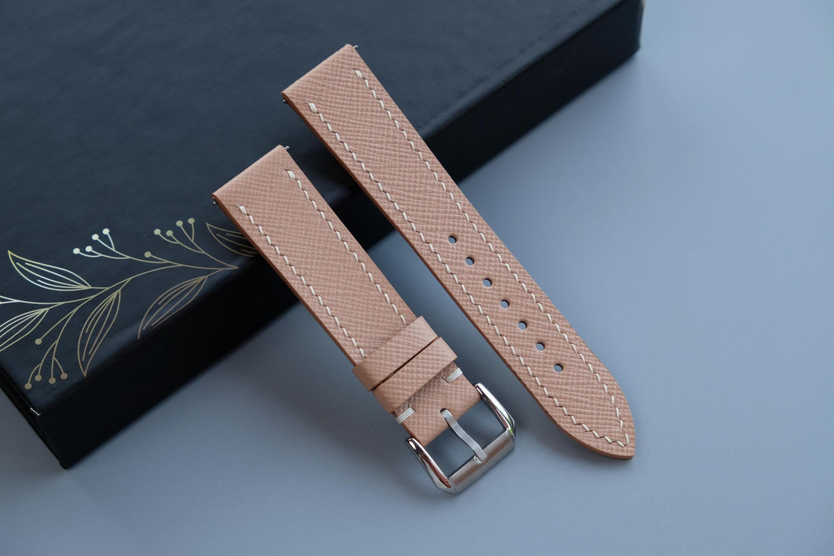 beige saffiano leather watch strap
