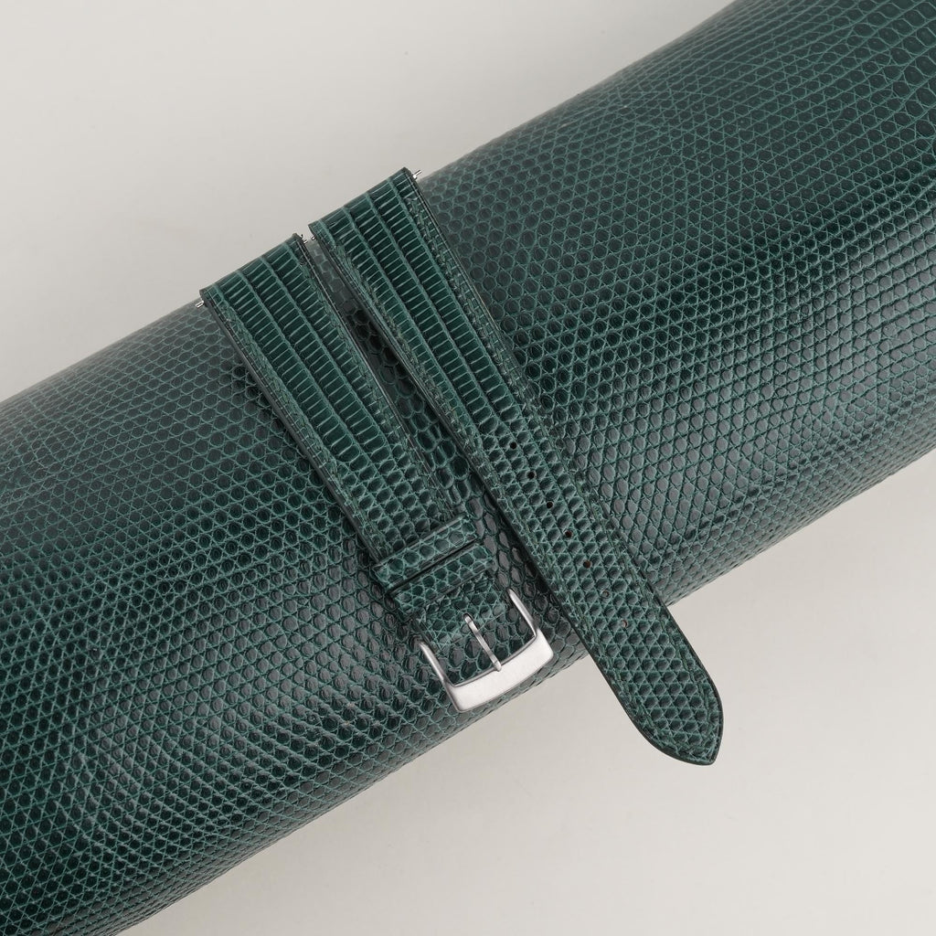 dark green lizard leather watch strap