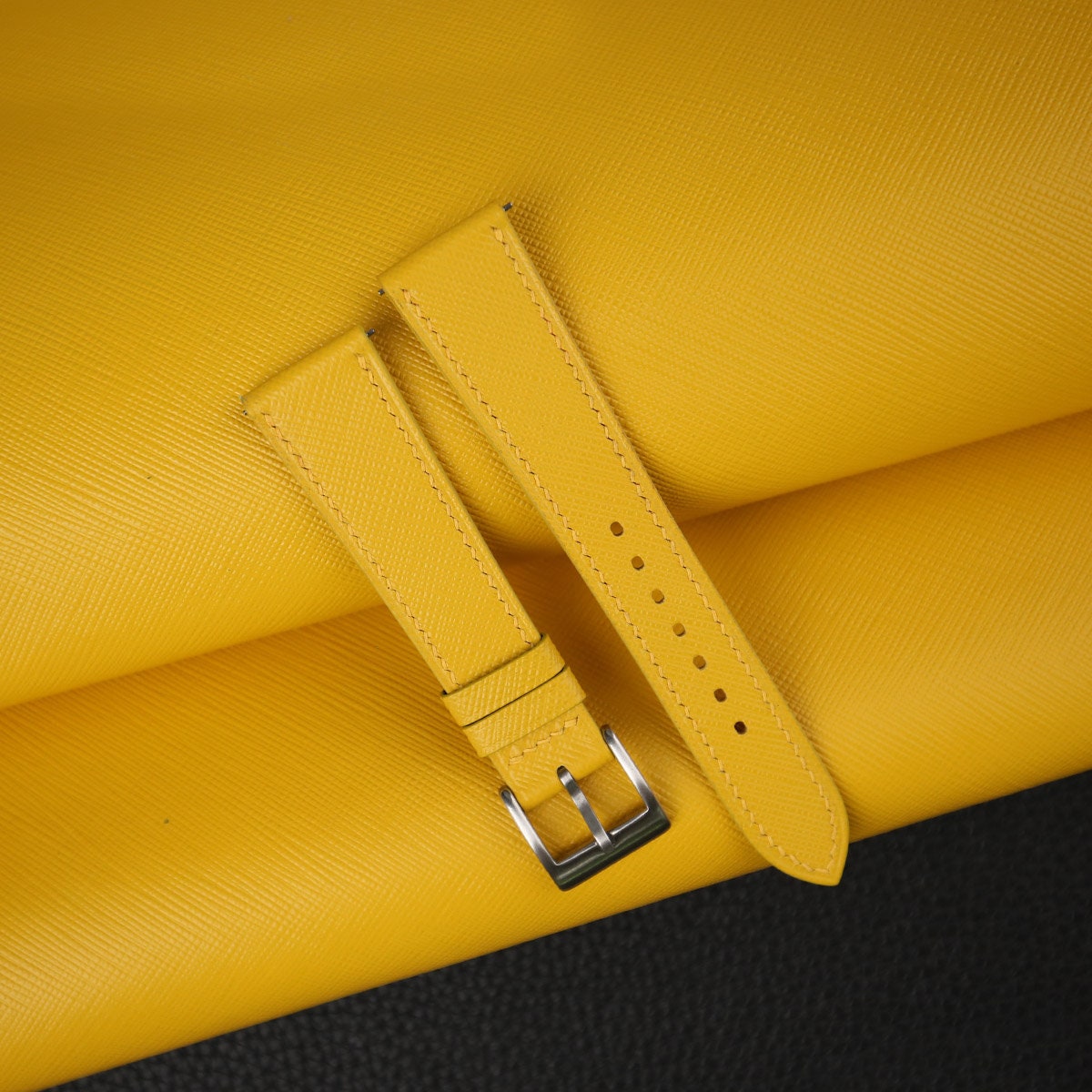 yellow saffiano leather watch strap