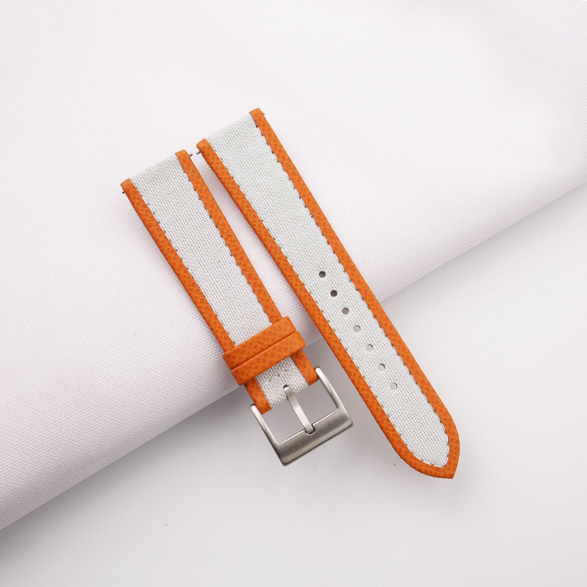 white & orange epsom leather watch strap