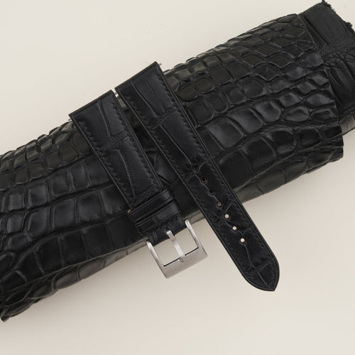 black & pearl white alligator leather watch strap