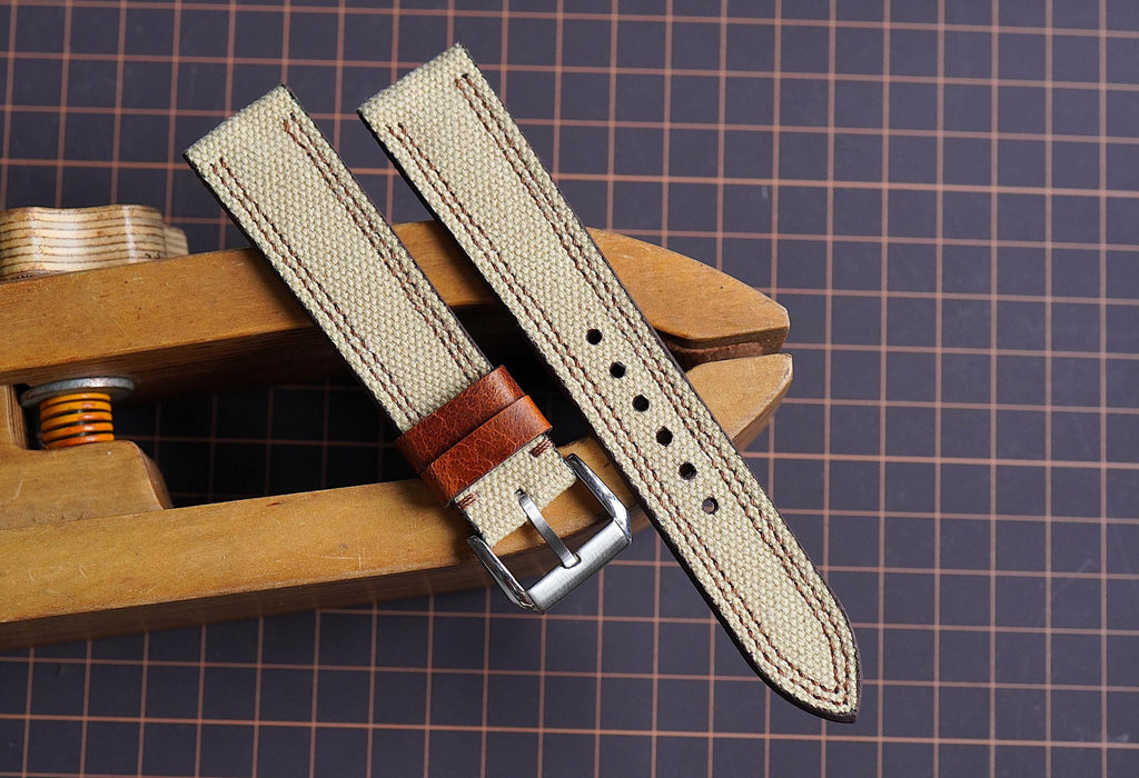 cream canvas leather watch strap