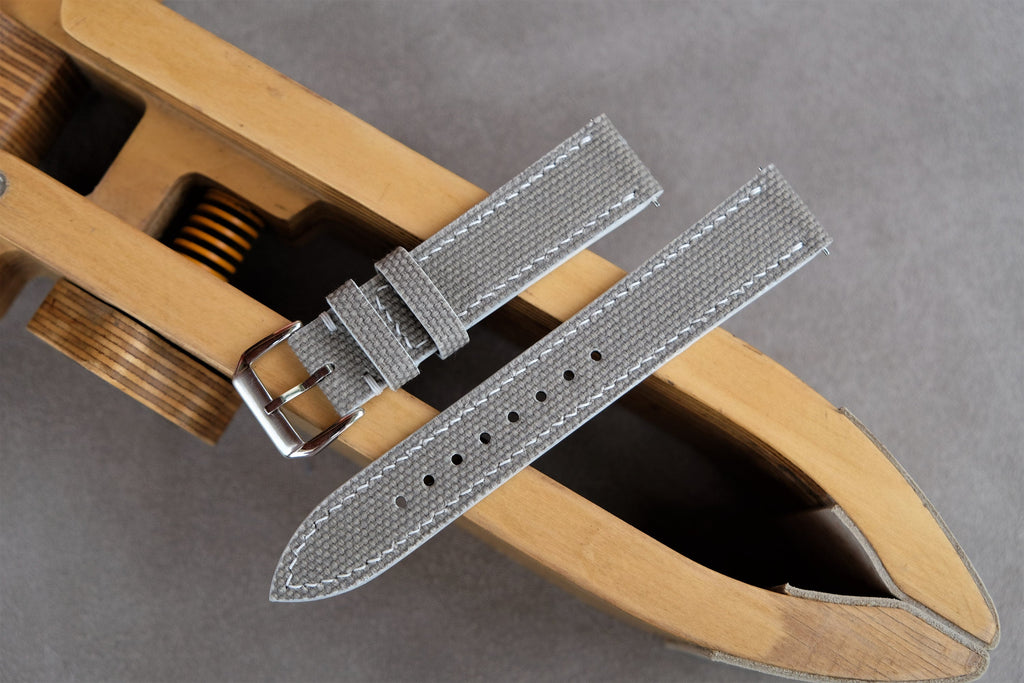 gray canvas leather watch strap