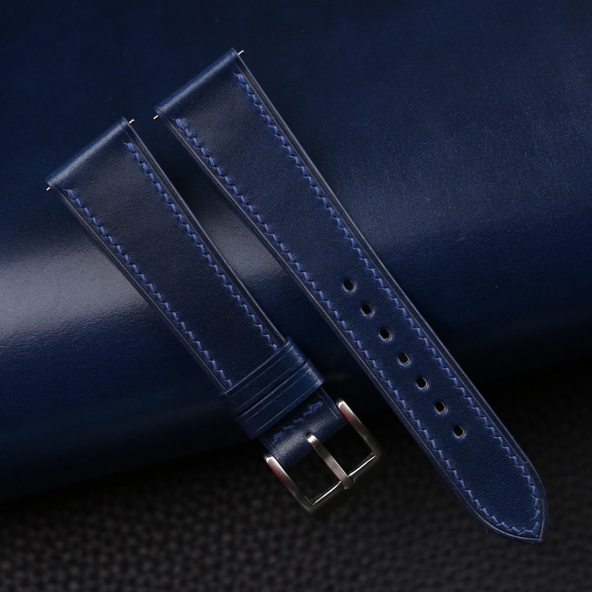 dark blue shell cordovan leather watch strap