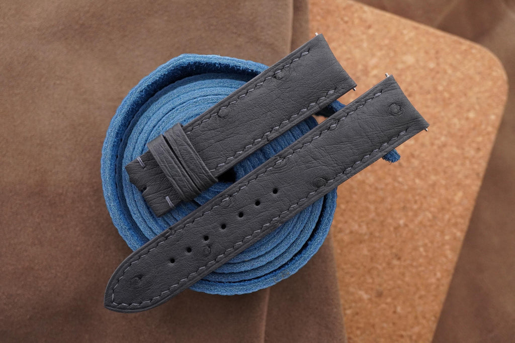 dark gray ostrich leather watch strap