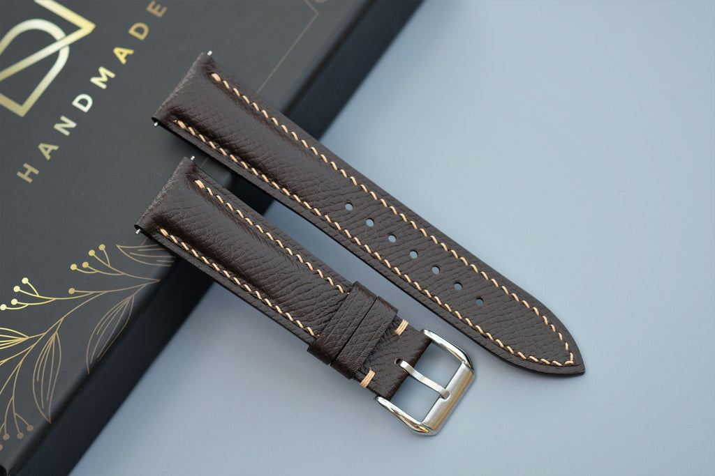 chocolate epsom leather watch strap