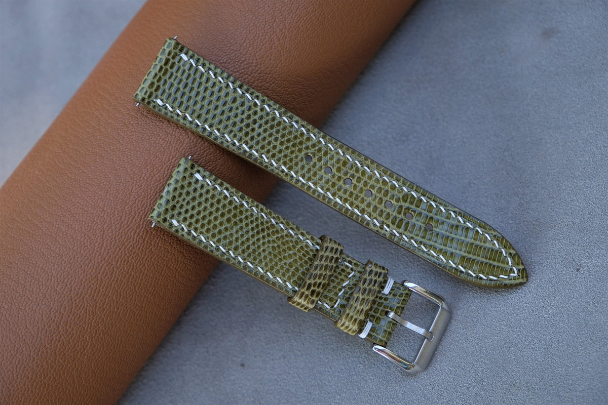 olive lizard leather watch strap