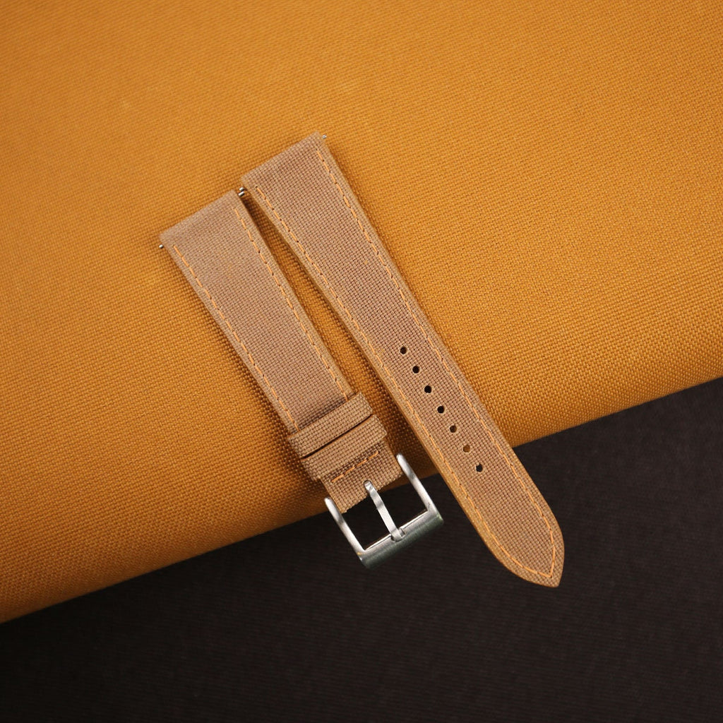 brown sailcloth rubber leather watch strap