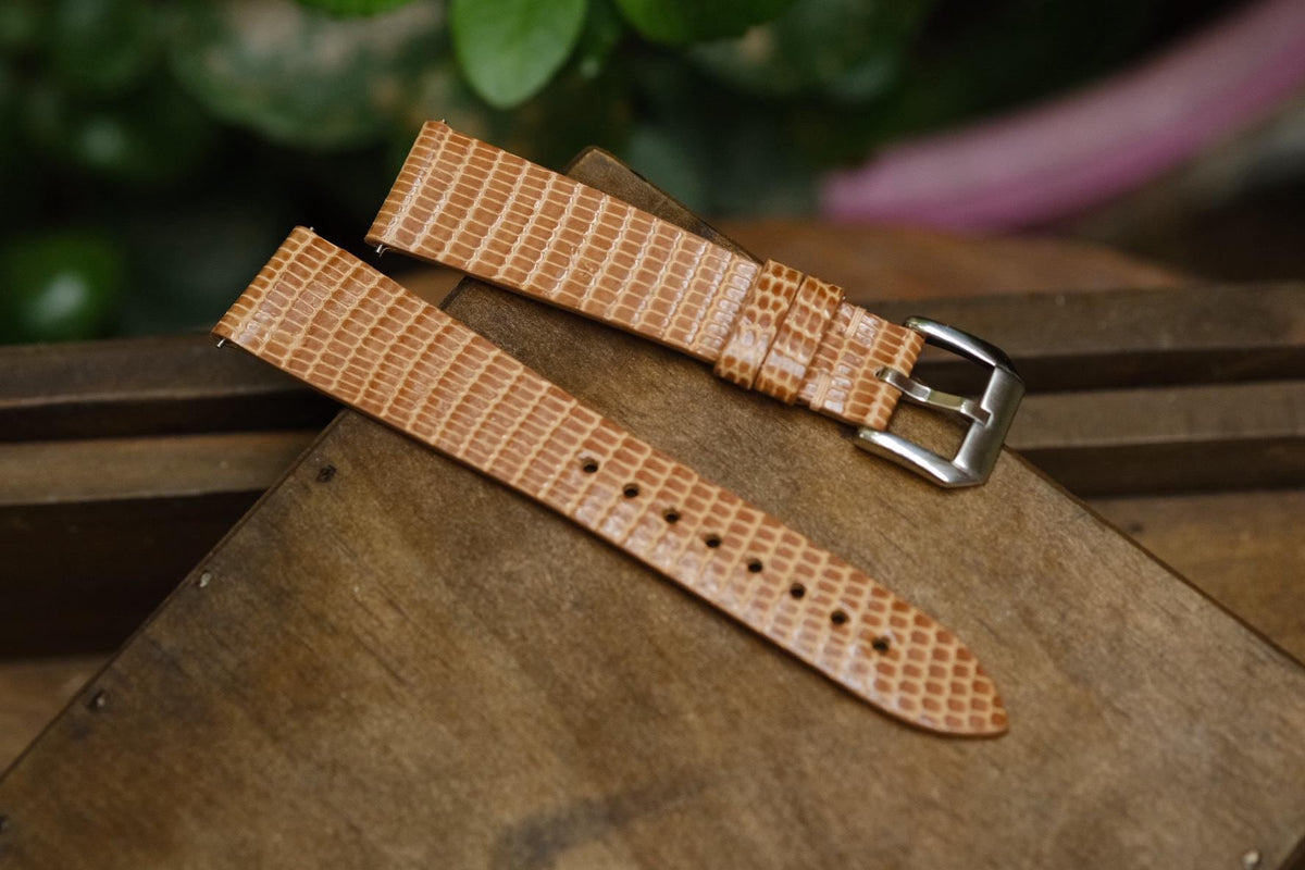 cognac lizard leather watch strap