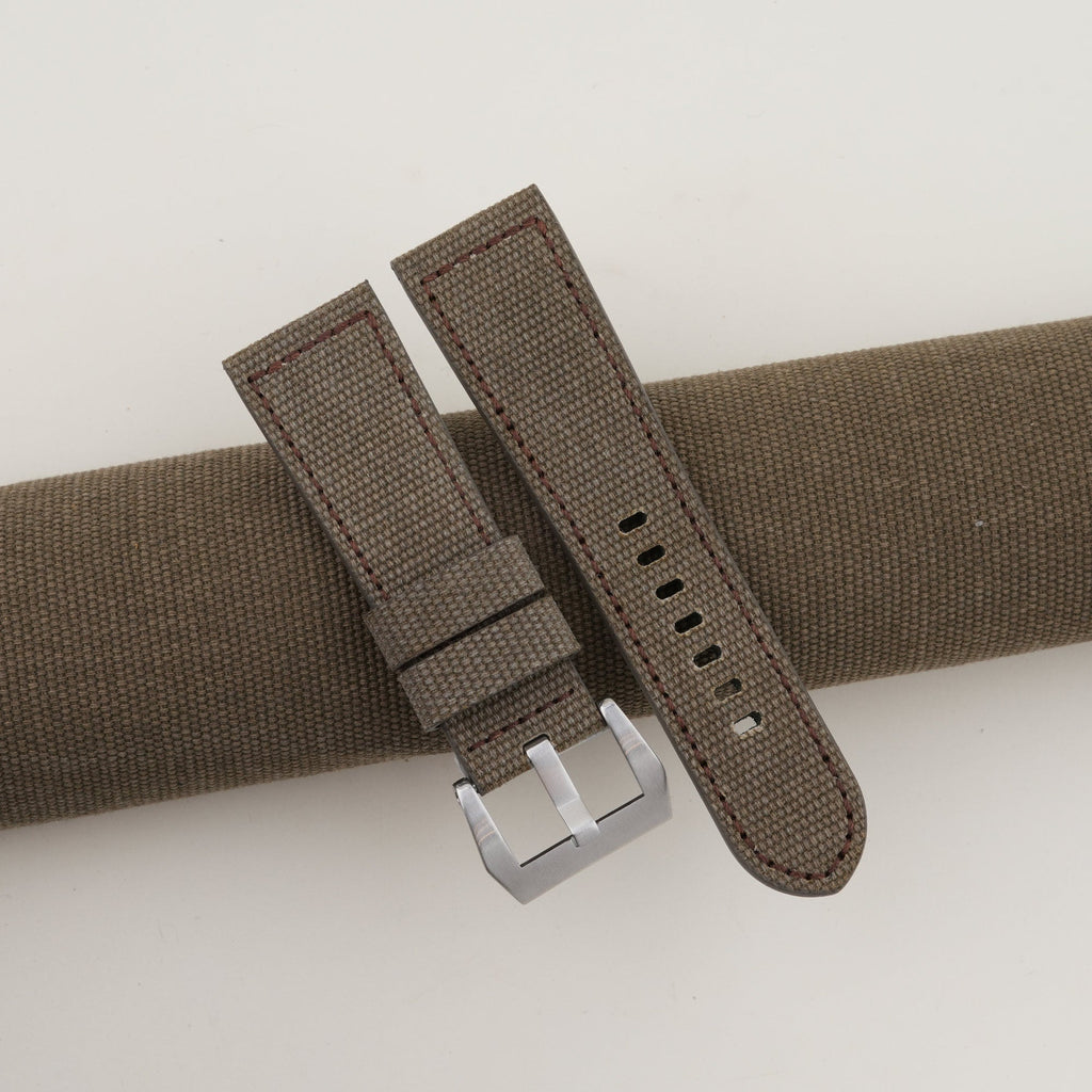 green taupe canvas leather watch strap