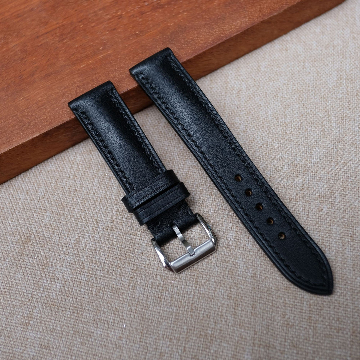 black vachetta leather watch strap