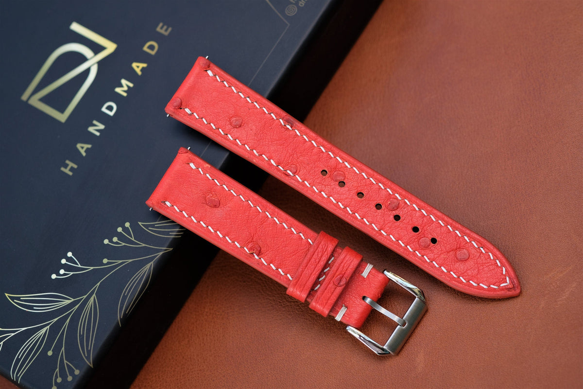 orange red ostrich leather watch strap