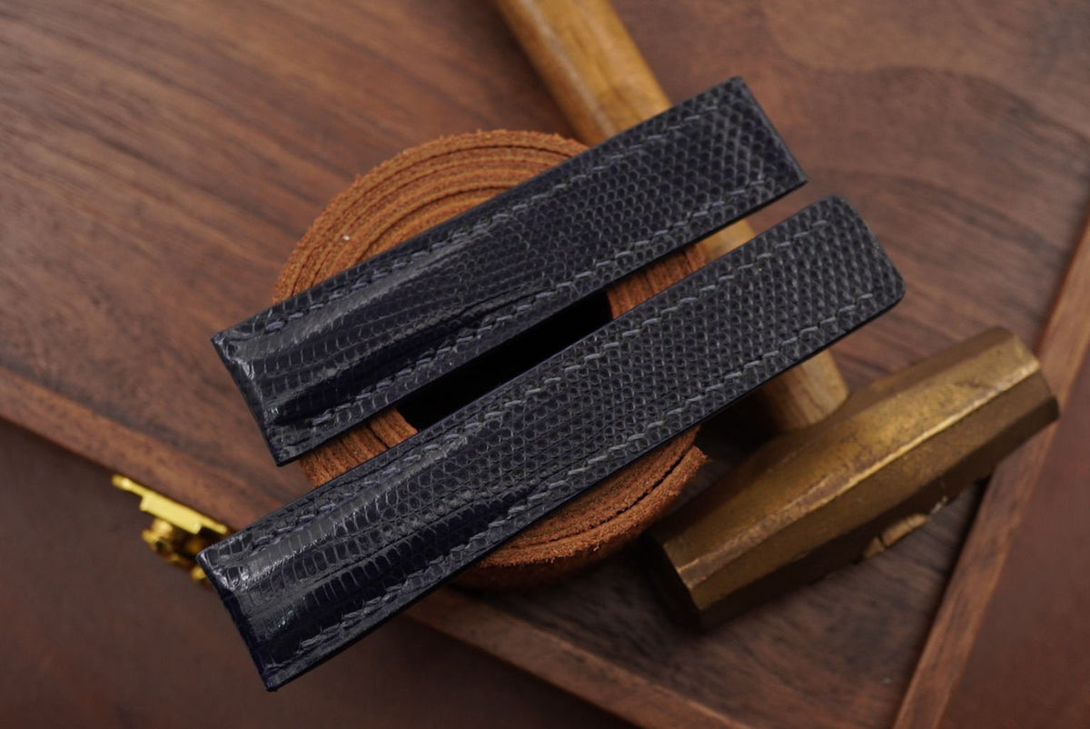 dark navy blue lizard leather watch strap