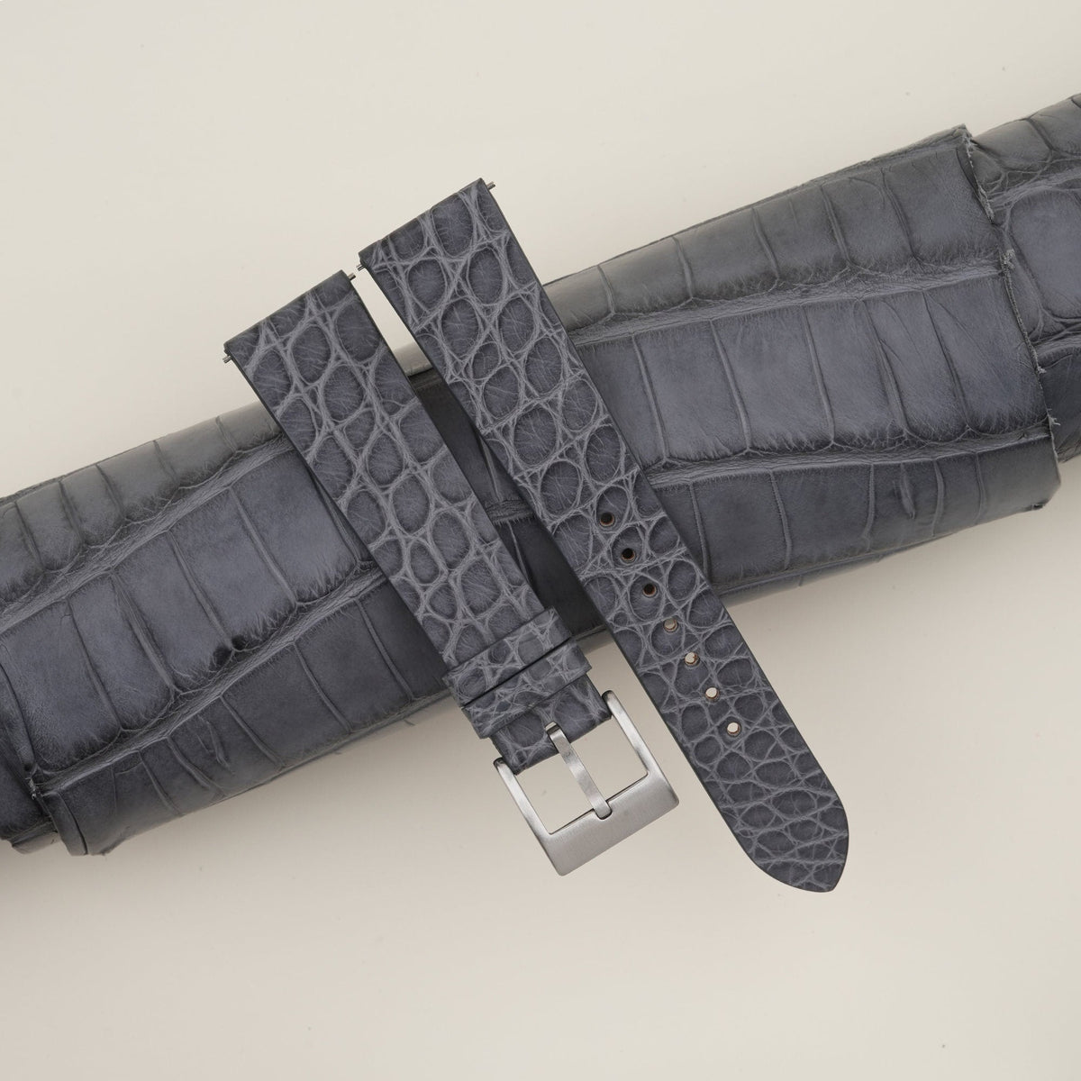 stone grey & grey alligator leather watch strap