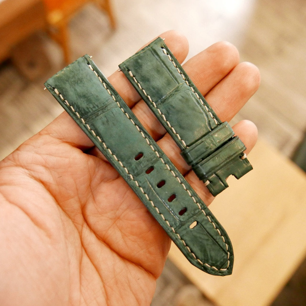 green nubuck leather watch strap