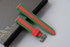 green & red epsom leather watch strap