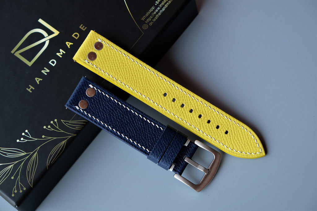 yellow blue epsom leather watch strap