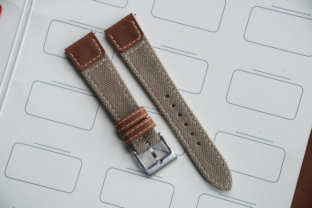 etoupe & brown canvas leather watch strap