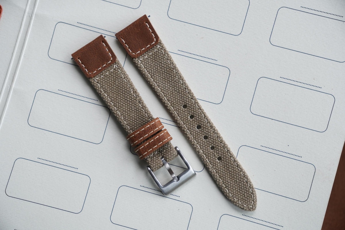 etoupe & brown canvas leather watch strap