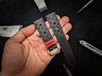 black & red vachetta leather watch strap