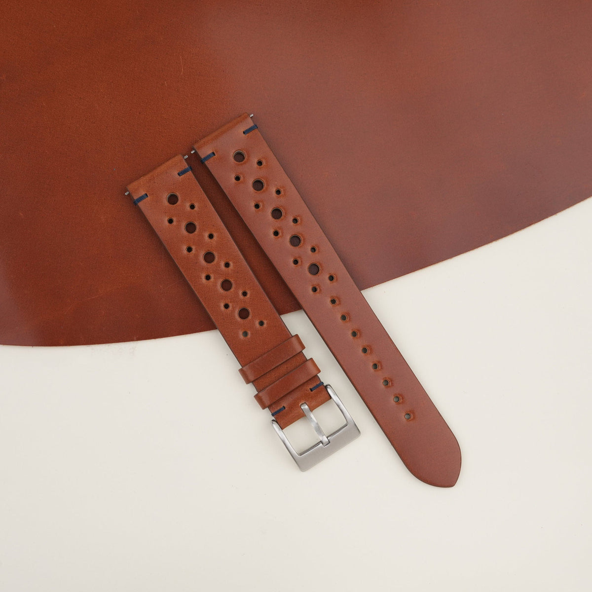 cognac & navy shell cordovan leather watch strap
