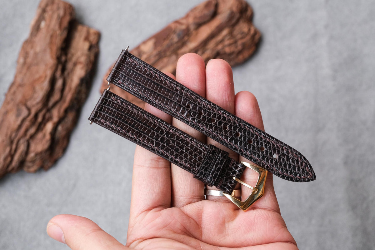 dark brown teju lizard leather watch strap