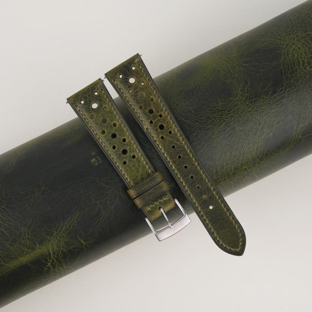 olive waxed leather watch strap