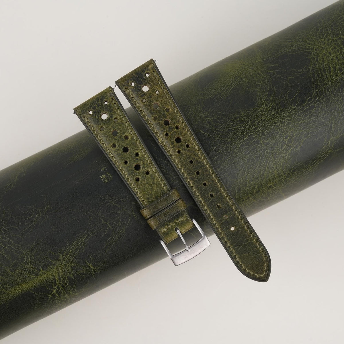 olive waxed leather watch strap