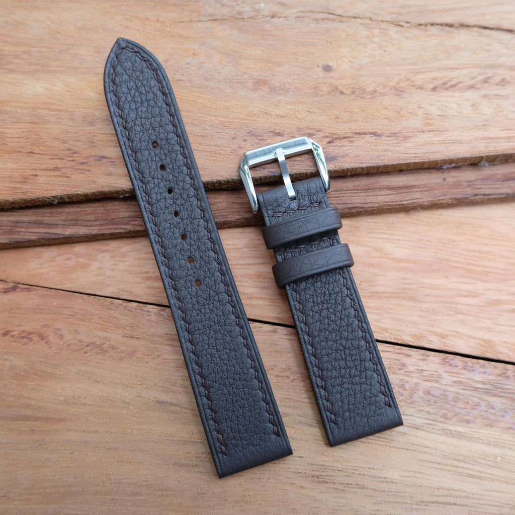 dark brown togo leather watch strap