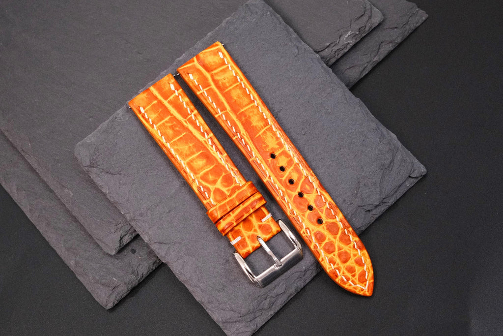 patina orange alligator leather watch strap