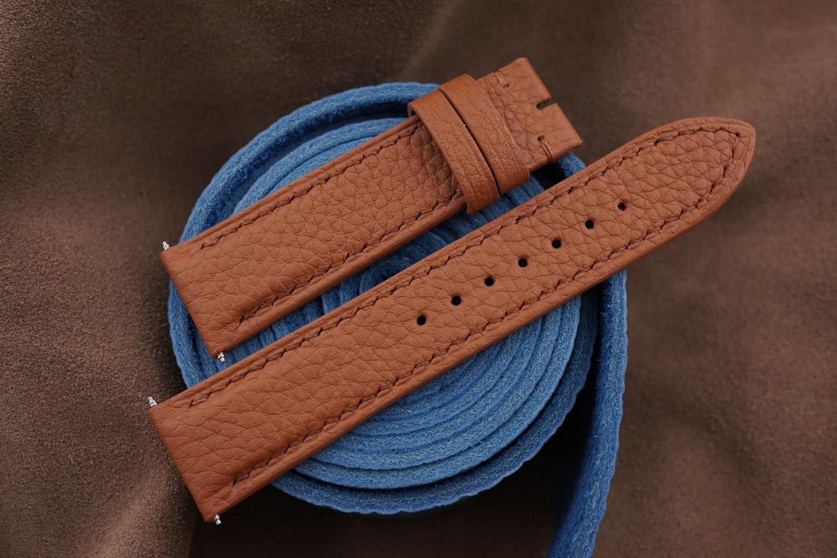 gold brown togo leather watch strap