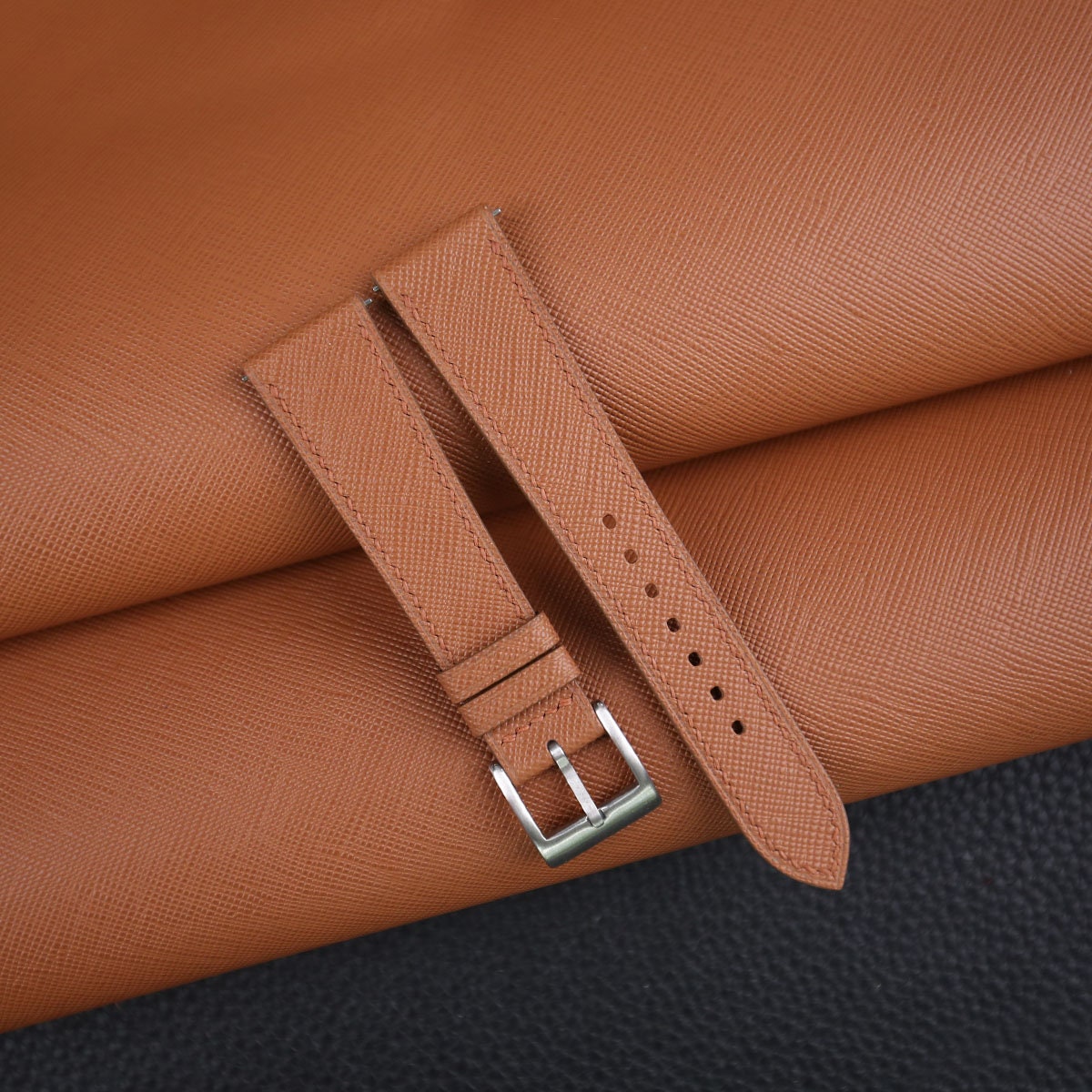 golden brown saffiano leather watch strap