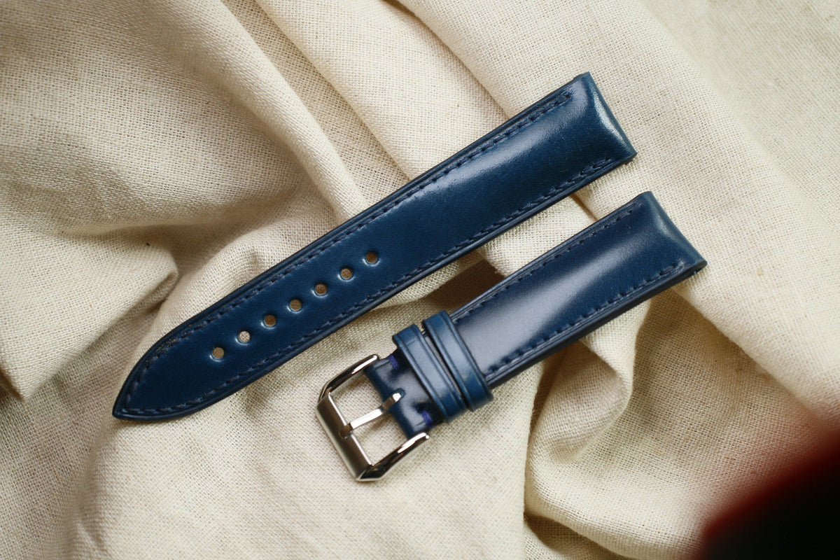 navy shell cordovan leather watch strap