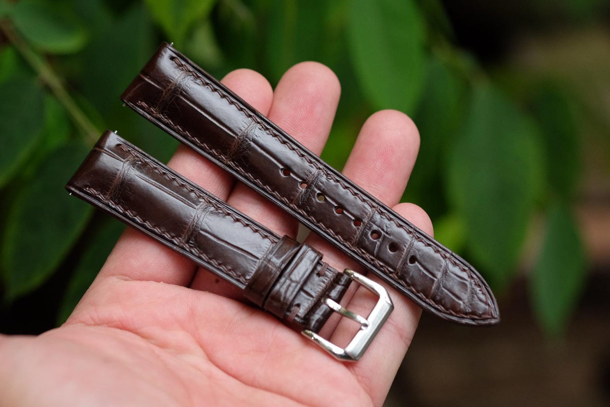chocolate brown alligator leather watch strap