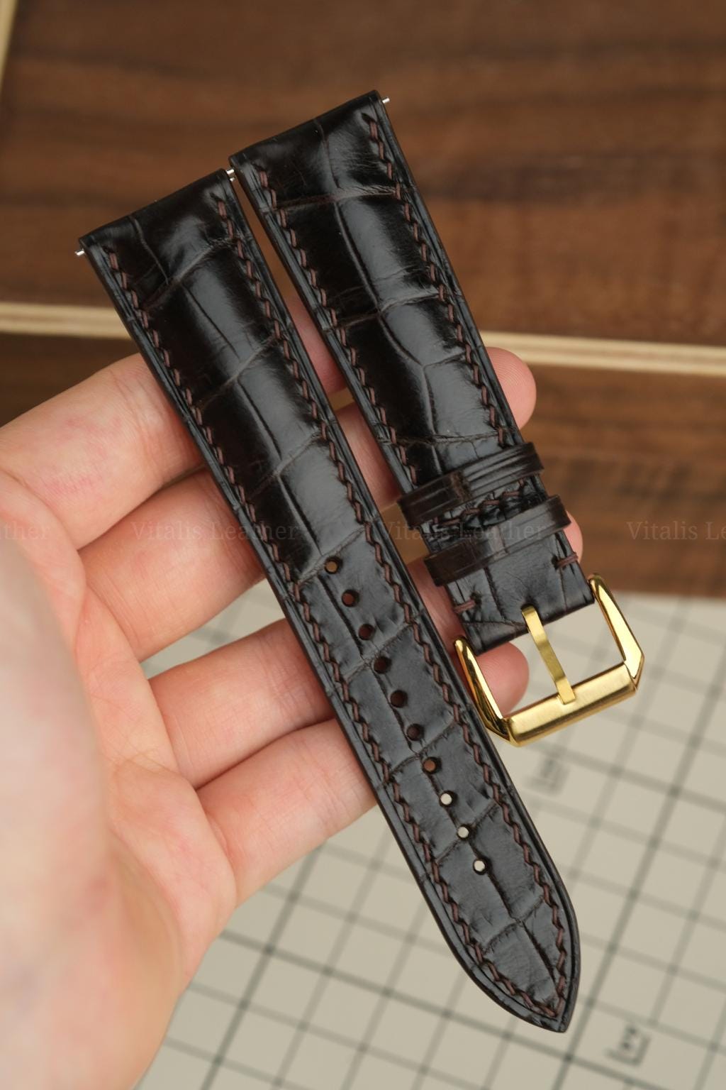 dark brown & chocolate alligator leather watch strap