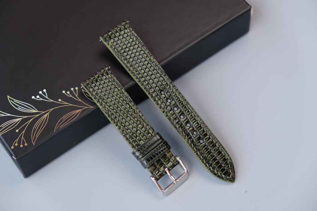 olive green lizard leather watch strap