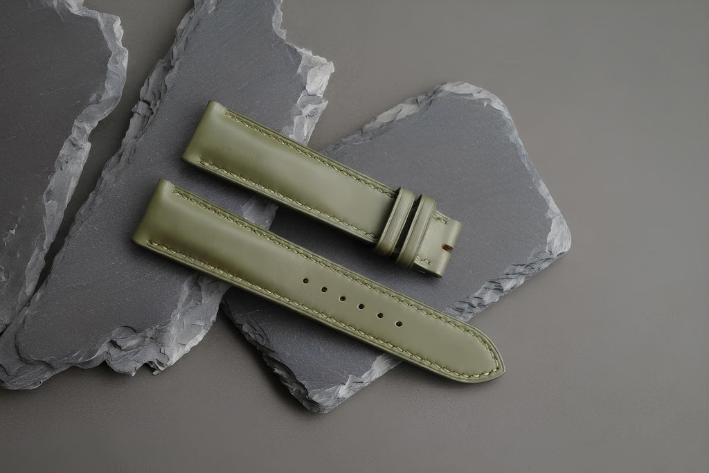 green waxed leather watch strap