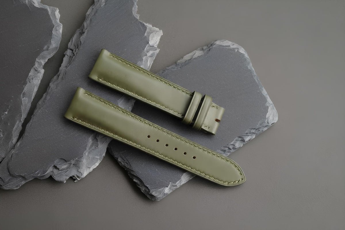 green waxed leather watch strap