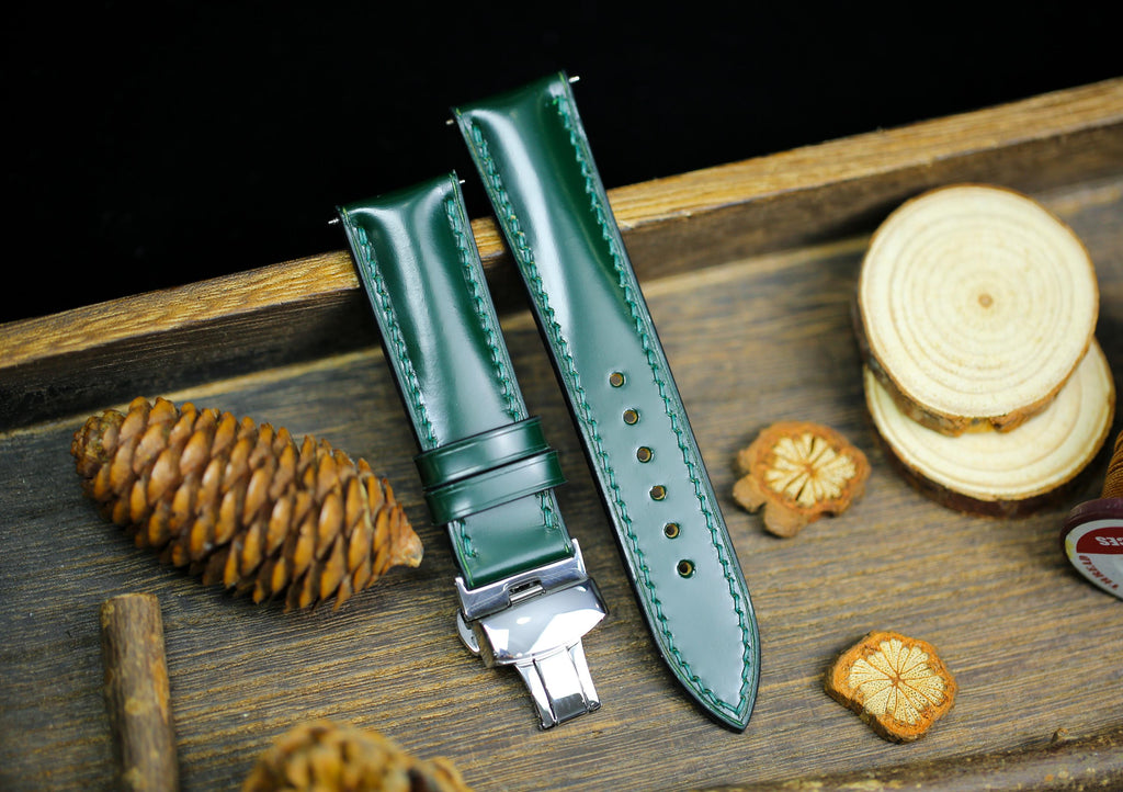 medium army green shell cordovan leather watch strap